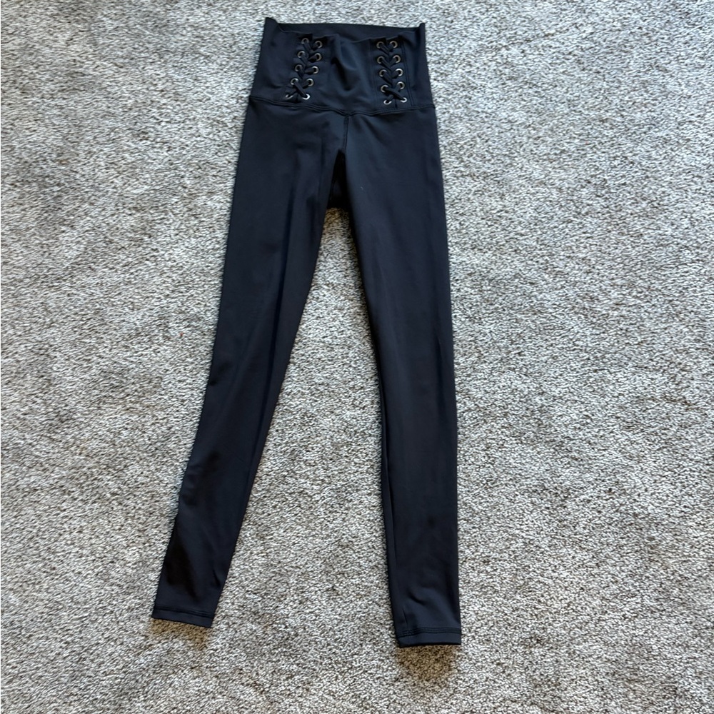 Stadium Athletics Black Lace-Up High-Waisted Leggings